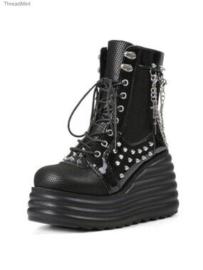 Women's Gothic Combat Ankle Boots Platform Chunky Heel Lace Up Zipper Punk Faux